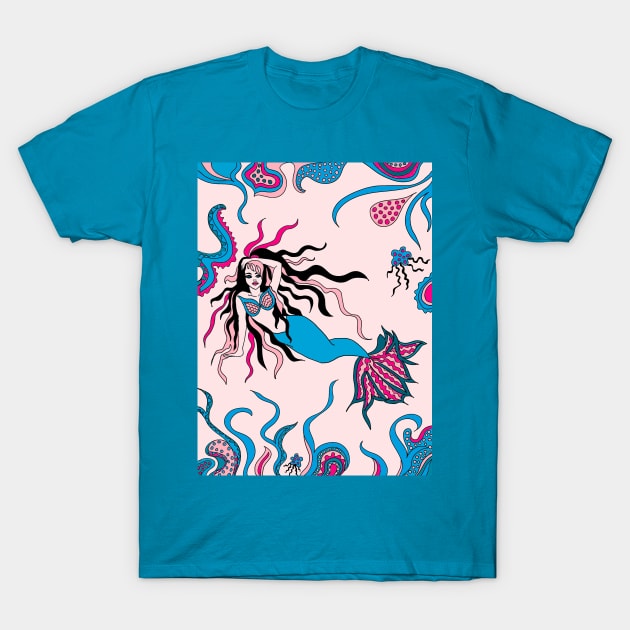 Pink and Blue Mermaid T-Shirt by Minxylynx4